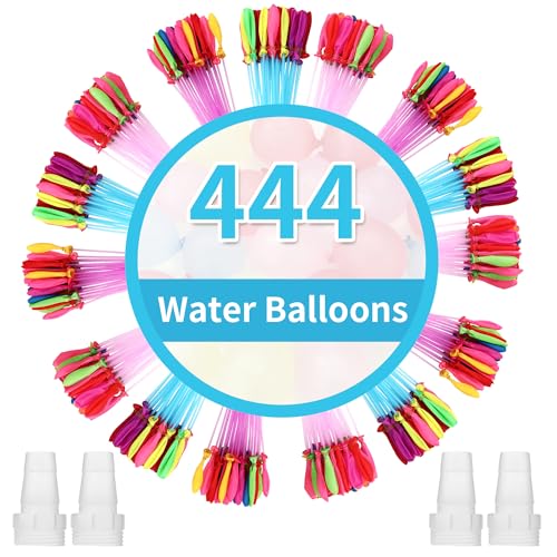 444 Stück Wasserbomben Selbstschließend，Wiederverwendbare Wasserbomben mit 4 Wasserhahn Anschluss，Bunt Wasserballons，60 Sekunden Schnellfüller，Wasserbomben Luftballons，für Strände, Poolparty