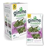 Gimme Seaweed Grab & Go Organic Premium Roasted Seaweed Snacks, Teriyaki, 5 Count Trayless, Keto, Vegan, Gluten-Free, Source of Omega3s and Iodine, Healthy On-The-Go Snack for Kids and Adults