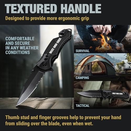 Image of GOOD WORKER Legal Pocket Knife with 2.95 inch Serrated Blade, Glass Breaker, Seat Belt Cutter - EDC Sharp Folding Knives with Portable Clip - Small Tool for Tactical Camping Survival Hiking - Gifts for Men, Women