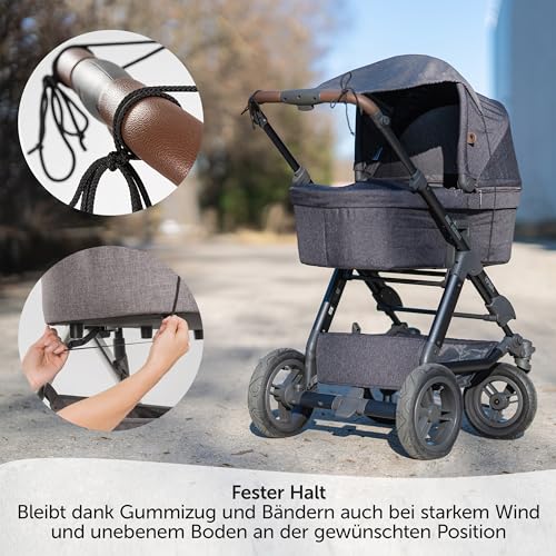 Zamboo Universal Sonnensegel DELUXE mit UV Schutz 50+ für Kinderwagen Babywanne - reißfester Baby Sonnenschutz mit Beschichtung und Rollo-Funktion - Melange Grau