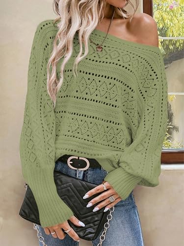 Image of Cakulo Womens Off Shoulder Sweater Top Fall Outfits Fashion 2025 Oversized Knit Batwing Long Sleeve Crochet Pullover Sweaters
