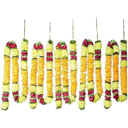 5 Pack Artificial Fancy Orange Fusion Indian Decor Flower Garlands-The perfect decoration for Indian Themed Events Weddings House Warmings Mexican Fiestas or celebration indoors or outdoors (Orange)