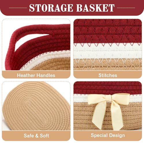 Image of Colingmill 1 Set Woven Basket for Gift Empty with Cellophane Wrap Set 14 x 10 x 5.5 Inch, Medium Decorative Gift Basket Empty to Fill, Cotton Rope Storage Box Decor (Brick Red Khaki)