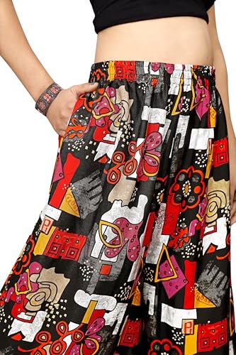 Image of Viscose Rayon Flared Printed Plazzo Palazzo Pants, Loose /Relaxed Fit Regular, Office Wear, Casual Wear Comfortable, Trouser Pants for Girls & Women Black Kerri Design (S to 3XL Size)