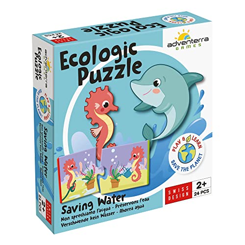 Adventerra Games, Ecologic Puzzle Verschwende kein Wasser, Duo Puzzle, Kinder ab 2 Jahren, Montessori-Lernspiele, Ökologische Spiele