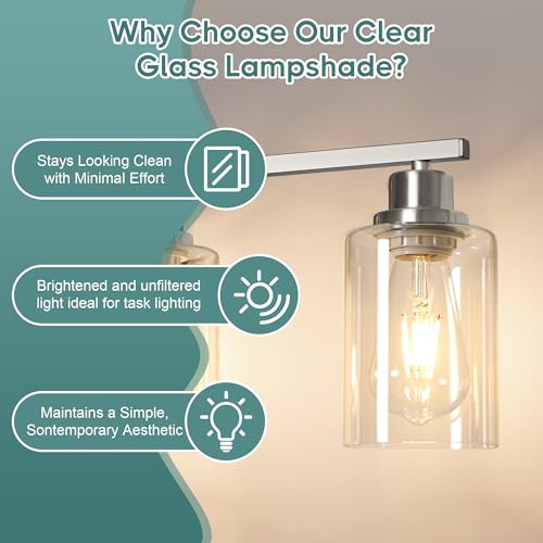Image of Ascher Bathroom Light Fixtures, 4-Light Vanity Light Over Mirror, Brushed Nickel Wall Sconces with Clear Glass Shades, Wall Lamp for Living Room Bedroom, E26 Base(Bulbs Not Included)