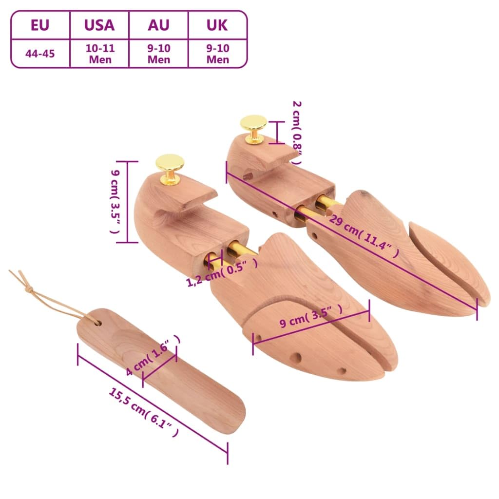 Horma de zapatos con calzador de madera maciza de cedro UE 44-45, doble ajustable, para hombre, zapatos de piel, botas para mantener la forma, secado, cuidado del olor y evitar arrugas