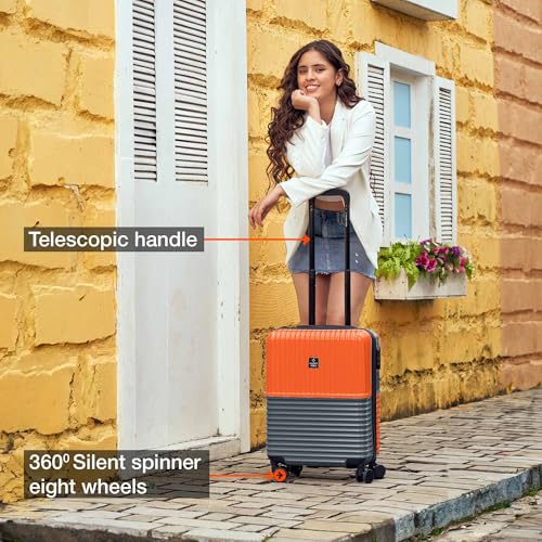 Image of Nasher Miles Istanbul Hard-Sided ABS and PC Cabin Luggage 20 inch | 55cm | 8 Wheels Small Trolley Bag for Travel | Suitcase (Orange Grey)