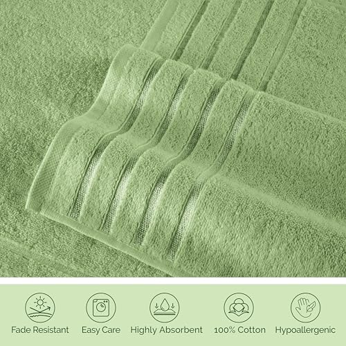 Image of Elegant Comfort 100% Turkish Cotton 4 Lines Viscose Stripe Luxury 2 Pack Bath Towel Set 27 x 54 Inch - Super Soft and Highly Absorbent Premium Hotel Spa Quality Towels for Bathroom Use, Sage