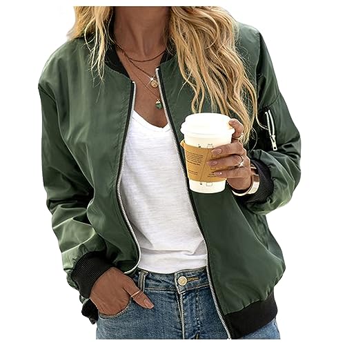Women's Bomber Jacket Casual Classic Lightweight Jacket Patchwork Zip Up Coat Fall Fashion Outerwear Windbreaker Trendy