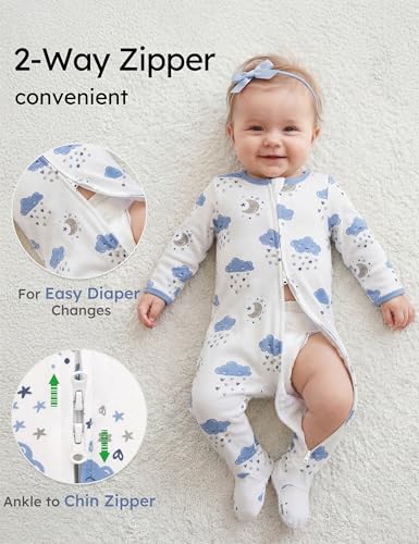 Image of Yoofoss Baby Pajamas 100% Organic Cotton Baby Sleepers for Newborn 0-3 3-6 6-9 Months Boys Girl Clothes 3pcs Footed PJs