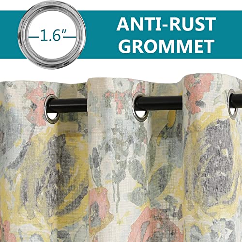 Image of MYSKY HOME Floral Curtains 54 inches Long Cotton Curtain Draperies for Living Room Vintage Floral Printed Pattern Drapes with Grommet Top Window Drapes, 2 Panel, Yellow and Natural