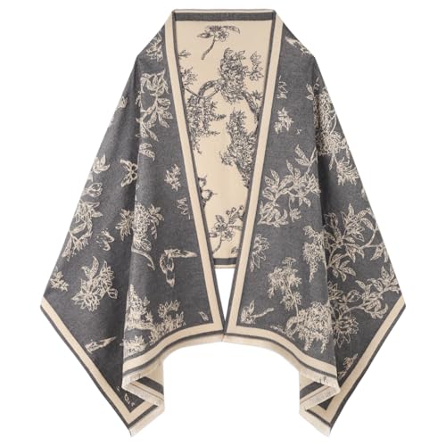 EXTREE Scarfs for Women Pashmina Silky Shawl Wrap for Evening Dressing Blanket Open Front Poncho Cape Gray Forest