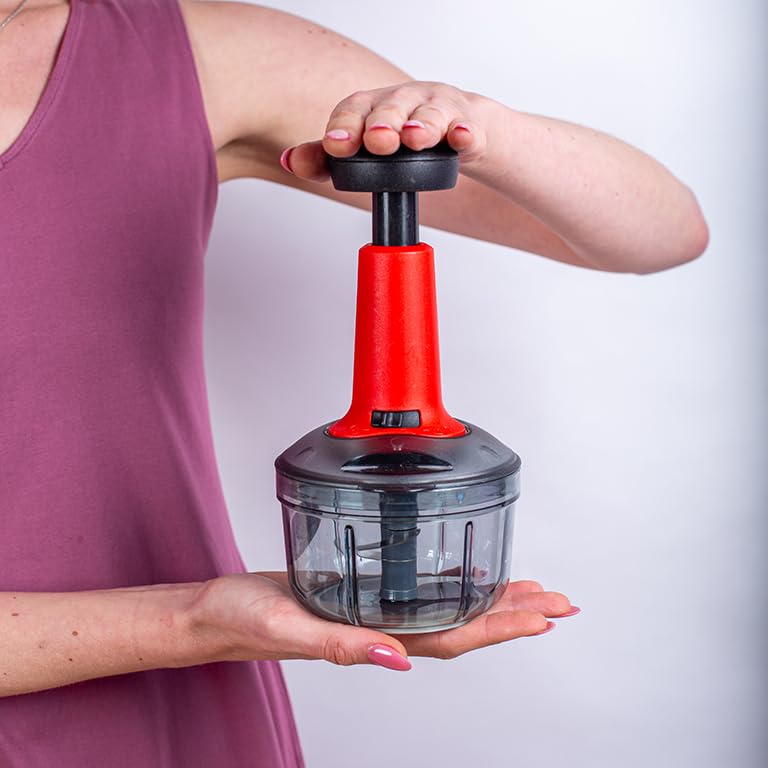 Image of INUS 2-in-1 Vegetable and Fruit Chopper Manual Hand-Press Push Chopper for Efficient Cutting of Onions, Salads, Tomatoes, and Potatoes. Features a Large with an Easy Push and Close Button - 600ml