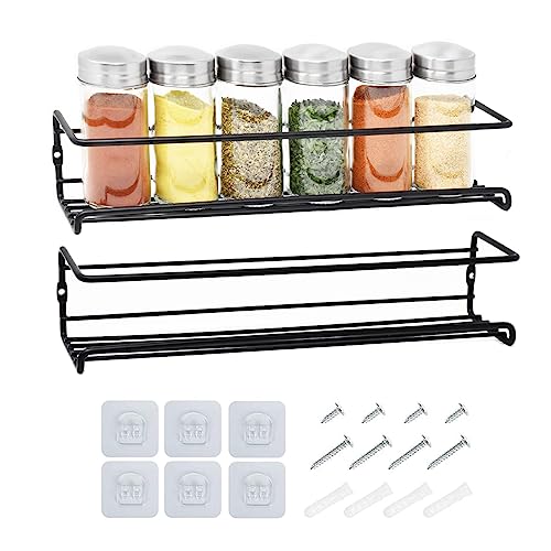 joeji's Kitchen Lot de 2 Etagere a Epices Murale Metal - Porte Epices Herbes Cuisine - Forte 3M Adhesif ou des vis - Facile à installer sans percage - Etagere murale...