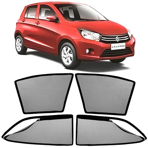 Image of AutoStory Magnetic Car Sunshade for Celerio 2014-2021 | Front Half Cut for Mirror Visibility + Rear Full Coverage with Zipper | Heavy Heat & UV Protection | Privacy Side Window Curtains Shades