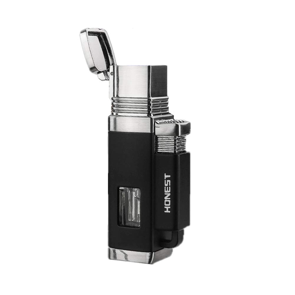 Butane Torch Lighter Quad 4 Jet Flame Gas Lighter Refillable Windproof Lighter - Butane Not Included