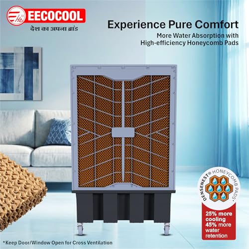 Image of EECOCOOL Santoz Plus 100 L Air Cooler | Powerful Cooling For Large Spaces | 4-Way Air Deflection, Everlast Pump, Heavy-Duty Build & Inverter Compatible | Energy-Saving With High Air Delivery,Black