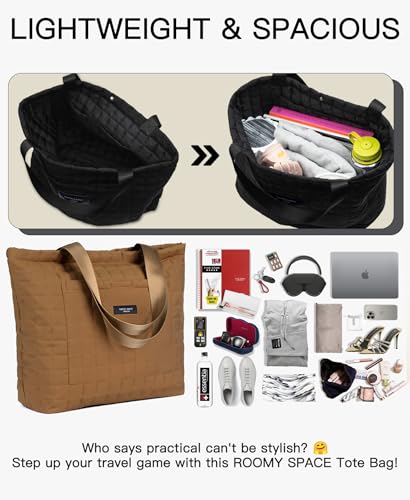 Image of SATINSAINT Large Tote Travel Bag for Women, Lightweight Quilted Carry-All Shoppers Tote for Travel, Work, Gym and Casual Use