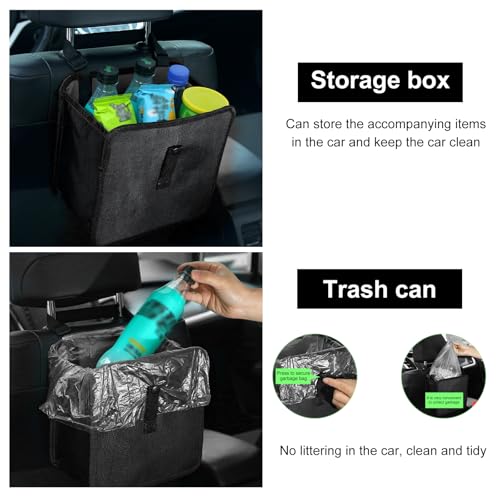 Image of KVAEY Car Trash Can, Oxford Cloth Foldable Garbage Bin Waterproof Auto Trash Bag Organizer, Multipurpose Leak-Proof Large Capacity Hanging Garbage Can Storage Bag for Car Seat (Normal)