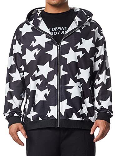 Hoodie Sweatshirt for Men Full Zip Up Oversized Star Print Graphic Hooded Jacket