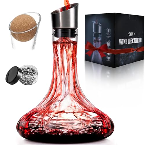 Wine Decanter Built-in Aerator Pourer, Wine Carafe with Aerator,Cleaning Beads and Cork Ball,100% Lead-free Crystal Glass Red Wine Aerator, Wine Gift for Men, Wine Accessories, 50 oz