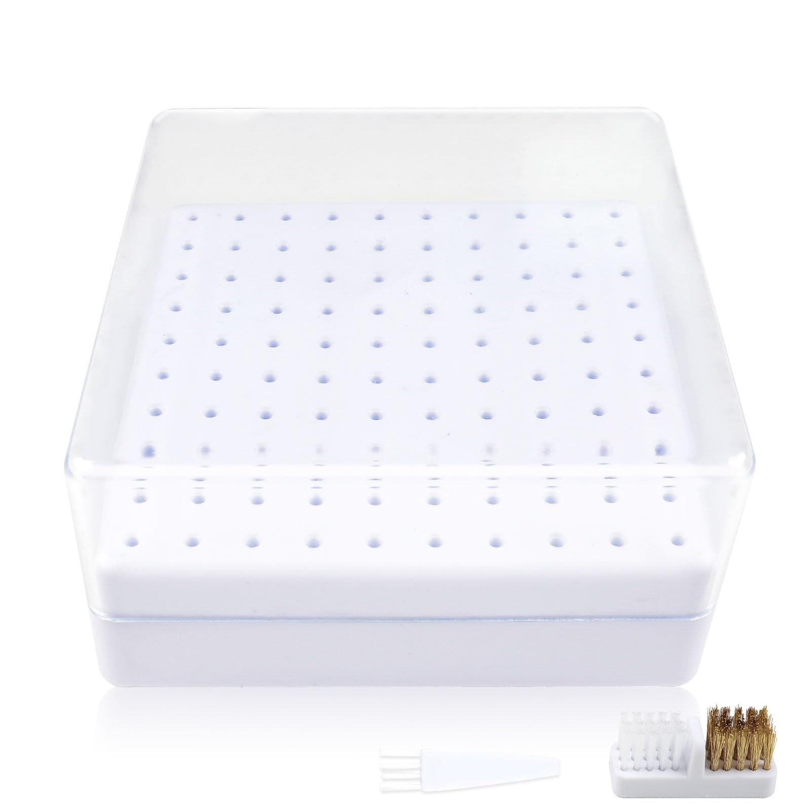 Photo 1 of heemeei Nail Drill Bits Holder & Nail Drill Bits Cleaning Brush, 100 Holes Nail Bit Holder, Dustproof Nail Art Drill Bits Display Storage Box, Nail Drill Bit Holder for Nail Tech (White)