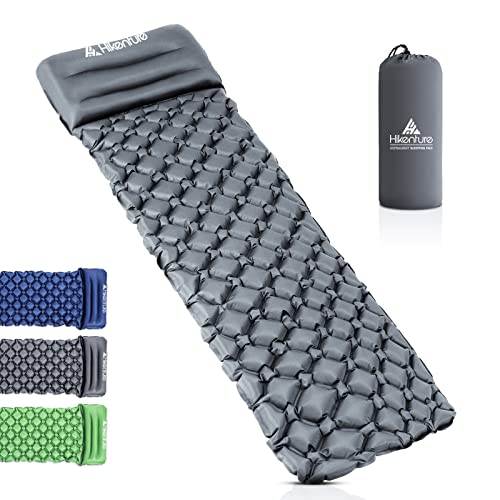 HIKENTURE Colchoneta aislante para camping, tamaño pequeño, hinchable, ultraligera, para dormir, para camping, trekking, mochilero (gris con cojín), gris B4...