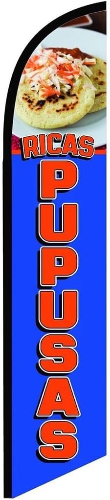 Ricas Pupusas Blue Feather Flag | 3ft W x 11.5ft H | Durable Super-Knit Polyester | Outdoor Advertising Banner Flag for Promotions