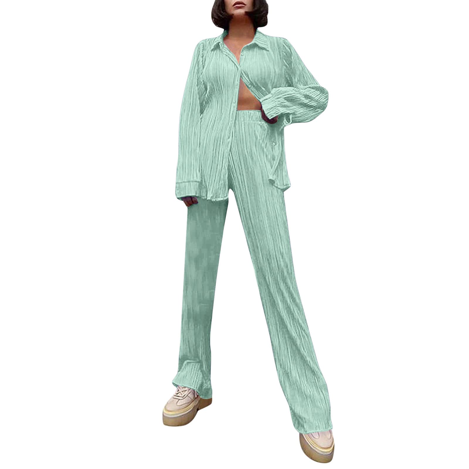 Produktbild von Strick Set Damen Zweiteiler Winter - Zweiteiler Damen Winter Elegant Lang - Jogginganzug Baumwolle Set Rundhalsausschnitt Langarm-Taschenhosen-Set Sportanzug Trainingsanzug Outfits