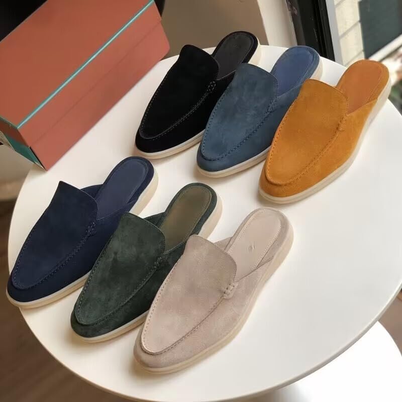 Men's Suede Round-Toe Flat Mules Clogs Slip On Low Heel Dress Loafers Non-Slip Slingback Half Driving Business Slippers2