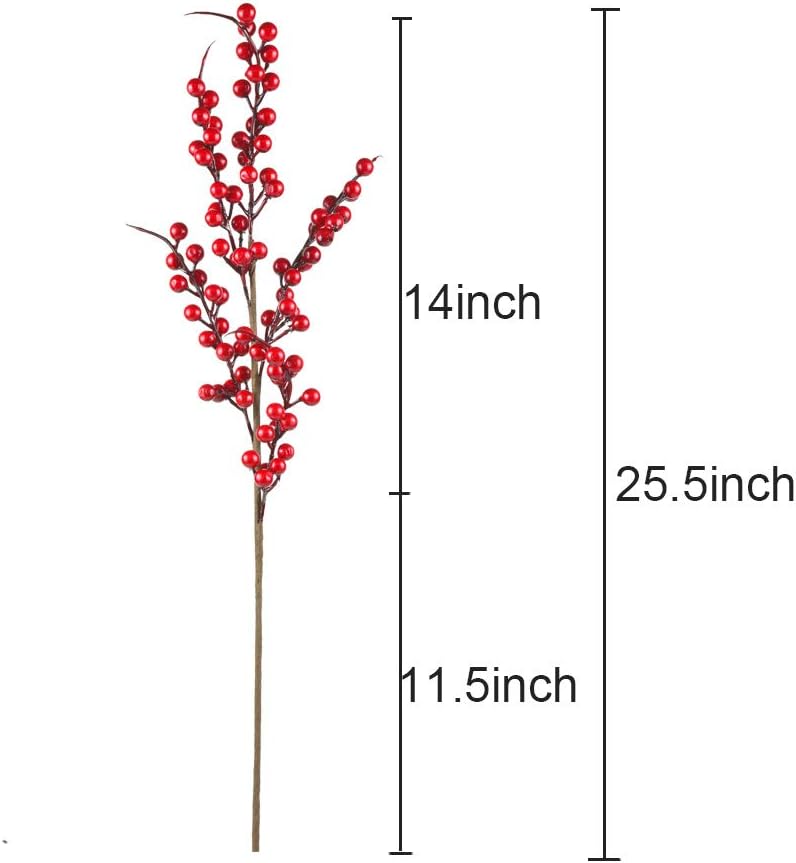 6 Pack Artificial Red Berry Stems 25.5Inch Christmas Holly Berry Branches for Christmas Tree Decorations, Crafts Decor