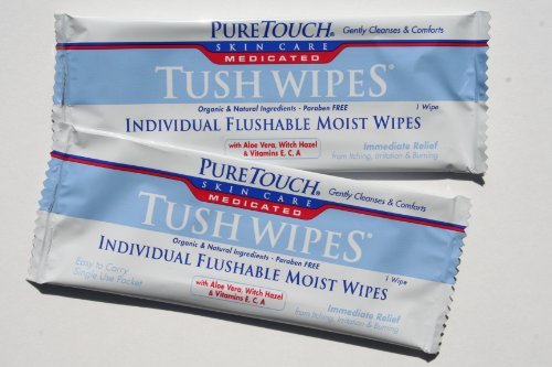 PureTouch MEDICATED Tush Wipes for adults Individual Flushable Moist Wipes BULK 350 Single-Use-Packets