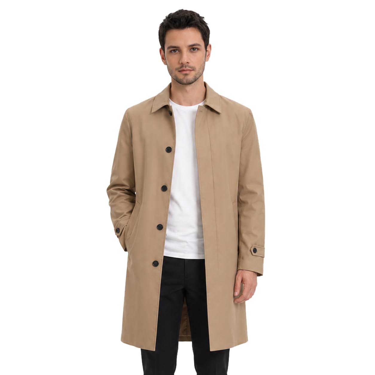 Allthemen Trench Uomo Monopetto Lungo Risvolto Cappotto Casual Antivento leggero Coat Primaverile Autunno