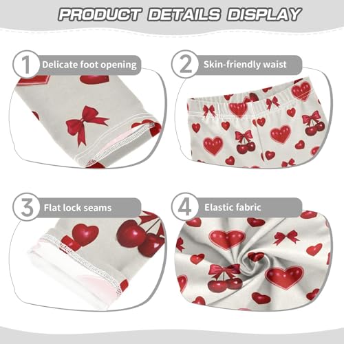 Red Bow Heart Cherry Girls Leggings Soft Stretch Workout Yoga Dance Pants for Kids Casual Tights3