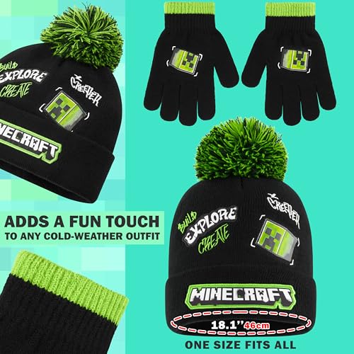 Image of Minecraft Winter Set for Boys, Teens, 3 Piece Hat Scarf Gloves or 2 Piece Gloves & Hat, Winter Accessories, Gifts for Boys