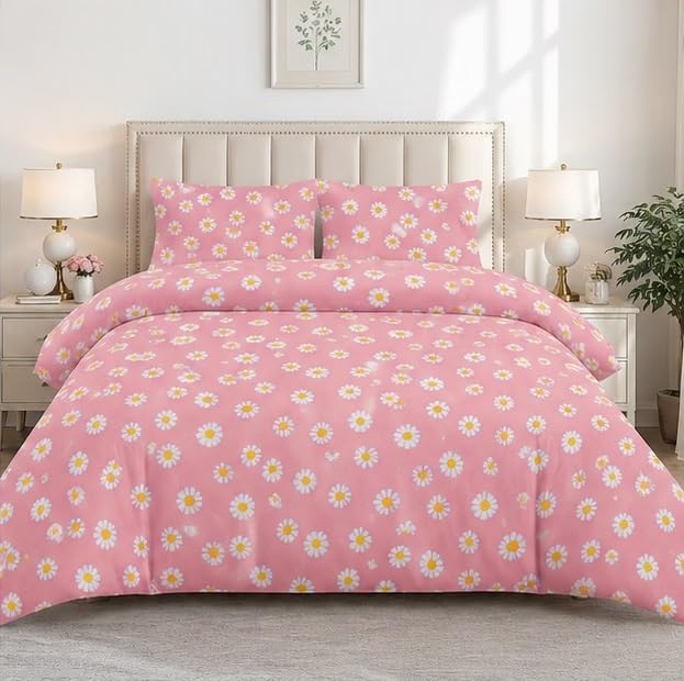 BHD Quilt Cover Glace Cotton Super Soft Duvet Cover Double Bed with Zipper Blanket Cover/Rajai Cover/Comforter Cover/Queen Size Glace Cotton for Home,Hotel, Guest House[90x100] inch Pink-picture-14