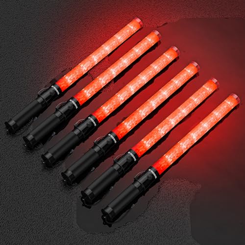 Image of E-riding 6-Piece 21-Inch Signal Wand, Traffic Control Wand with 3 Flashing Modes, Safety Baton Light for Parking Guides, Outdoor Camping