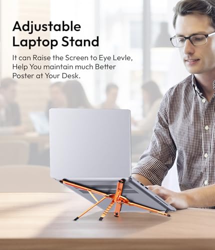 Image of KAPAVER HaloStand 5in1 Portable Magnetic Aluminum Alloy Stand, 360 Adjustable Laptop, Tablet, Phone Holder with 8-Level Height Adjustment & Foldable Design (Cosmic Orange)