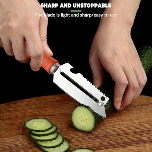 Image of Multi-Functional Stainless Steel Vegetable Peeler with Wooden Handle & Bottle Opener Single Blade Peeler for Fruits & Vegetables Sharp & Easy-Grip Kitchen Tool (4 in 1 Peeler)