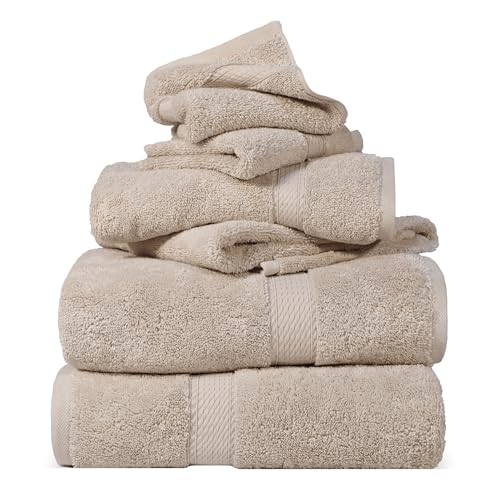 Superior Egyptian Cotton Pile 6 Piece Towel Set, Includes 2 Bath, 2 Hand, 2 Face Towels/Washcloths, Ultra Soft Luxury Towels, Thick Plush Essentials, Guest Bath, Spa, Hotel Bathroom, Stone
