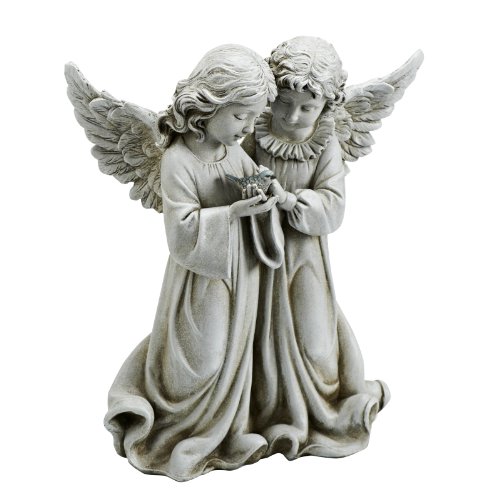 Joseph's Studio by Roman Inc., Angels with Bird Garden, Garden Collection, Religious Statue, Holy Family, Memorial, Angel, Patron Saint, Garden Décor (12x10x6)