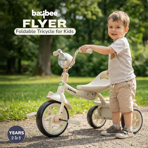 Image of Baybee Flyer Baby Tricycle for Kids | Baby Tricycle with LED Light, Music & Storage Baskets | Kid Cycle with Adjustable Seat & Handle | Foldable Cycle for Kids 2 to 5 Years Boys Girls (Lite Green)