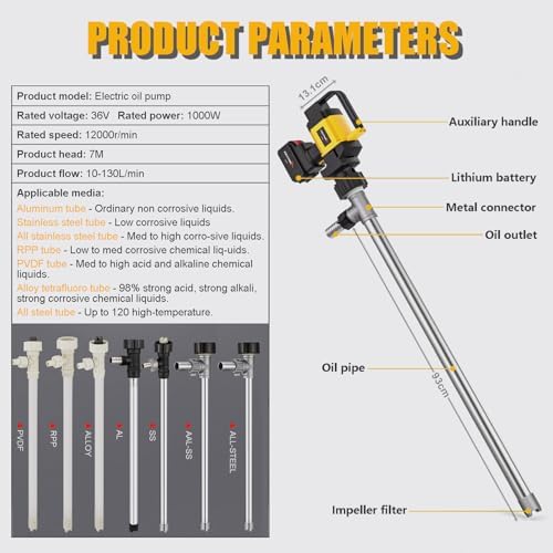 ALLSTEEL Industrial Cordless Oil Pump - 1000W Brushless Motor, 7M Lift, Adjustable Flow 10-130L/min, Leak-Proof, Complete Kit with Hose, Tube, Battery & Charger for Efficient Oil Transfer