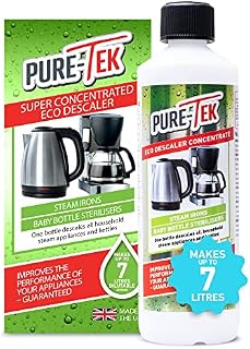 Pure-Tek Descaler Liquid, 7 Litre, Limescale Remover for Kettle, Steam Iron, Coffee Machines, Baby Steriliser & Coffee Maker, Cleaner Works with Nespresso Machine, 500ml Concentrate Makes up to 7L