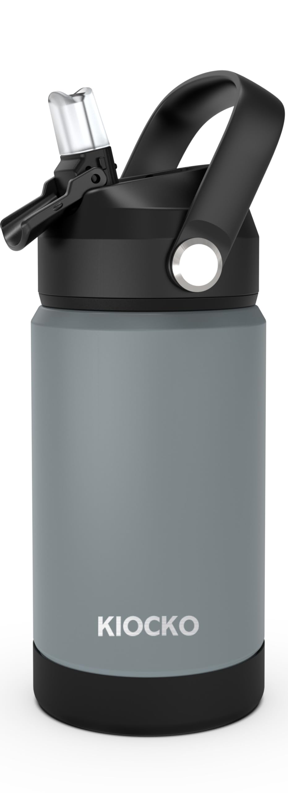 Kids Insulated Water Bottle with Straw,12oz Toddler Cups with Stainless Steel Leak Proof for School Boys Girls（Grey）