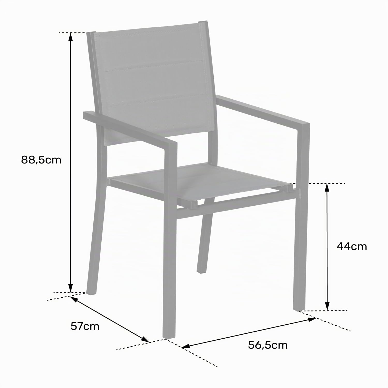Happy Garden Lot de 8 chaises rembourrées en Aluminium Anthracite - textilène Gris
