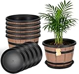 WEICHENGXING 12 Inch Whiskey Barrel Planters with Drainage Holes & Saucer, 5...