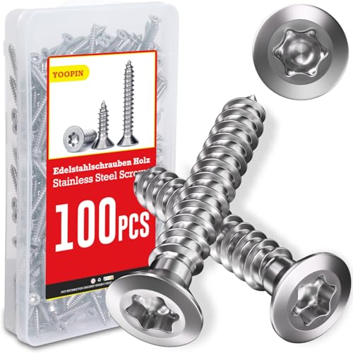 YOOPIN 304 Stainless Steel Screws, M4x35 Torx Screws, 100PCS Countersunk Head Stainless Steel Wood Screws