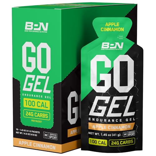 BARE PERFORMANCE NUTRITION BPN Go Gel Endurance 24g of Carbohydrates & 100 Calories per Pack Vegan + Gluten Free Running Gel 10 Single-Serving Packs Apple Cinnamon